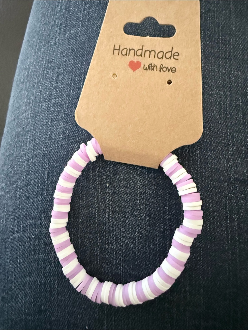 Handmade Kids purple and White Stretch Bead Bracelet